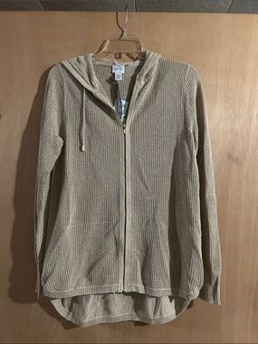 NWT Zenergy by Chico’s Beige Waffle-Knit Zip Hoodie